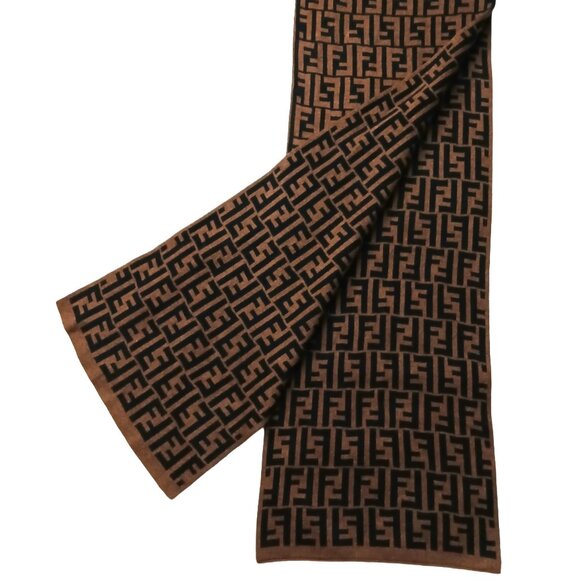 Fendi Accessories - Classic Vintage Fendi Black & Brown Reversible Scarf F Logo Print Pre-Owned